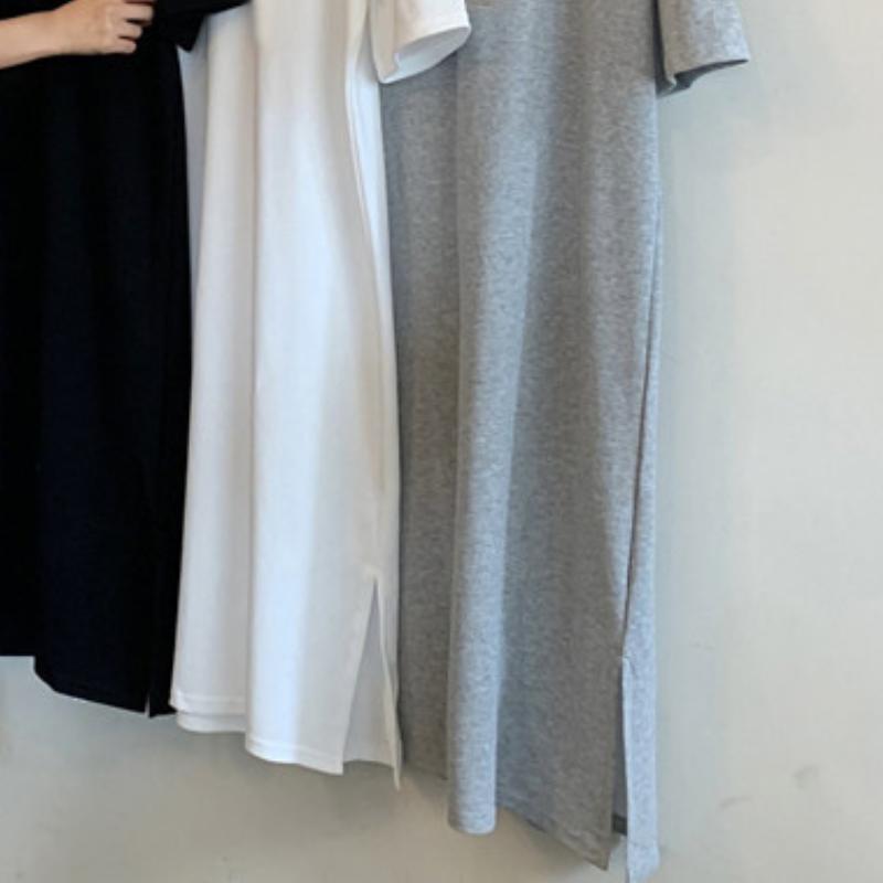 Übergröße Kurzarm Freizeitkleid Damen Sommer Locker Einfarbig Mittellang Knielang Geschlitzt T-Shirt Kleider M weiß