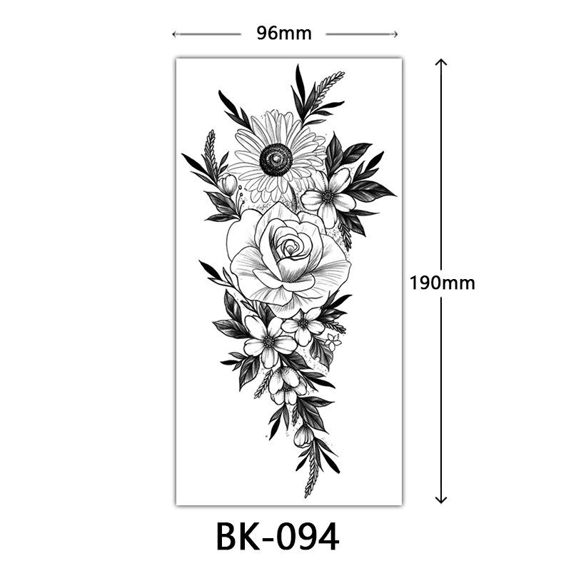 Frauen Sexy Temporäre Tattoo Aufkleber Schwarz Rosen Muster Volle Blume Design Verwendet für Arm Körper Kunst Große Große Gefälschte Tattoo Aufkleber 96*190MM