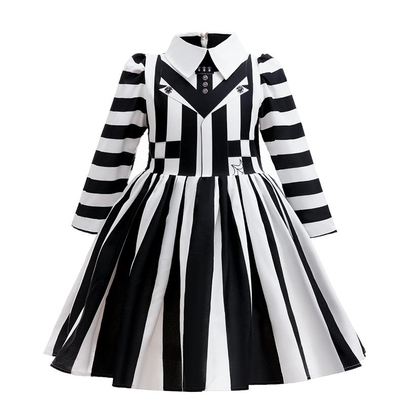 Mädchen Halloween Kleid Schrecklicher Mönch Schwarz Weiß Gestreiftes Kleid Rollenspiel Cosplay Kostüm Kleid 160cm schwarz