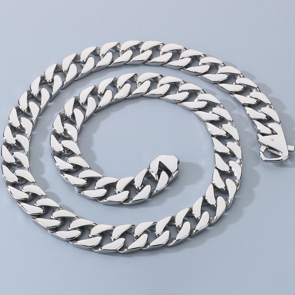 Halskette für Herren, 50/60 cm, 316L Edelstahl, 15 mm Breite, Panzerkette, kubanische Gliederketten am Hals, Schmuck für Herren, Halsketten-Zubehör 50CM silber