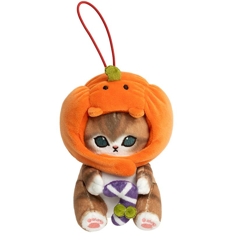 12.5cm Echte Mofusand Katze Halloween Süßigkeiten Kürbis Serie Stofftier Plüschpuppe Spielzeug Cartoon Modell Anhänger Plüschtiere Geschenk orange