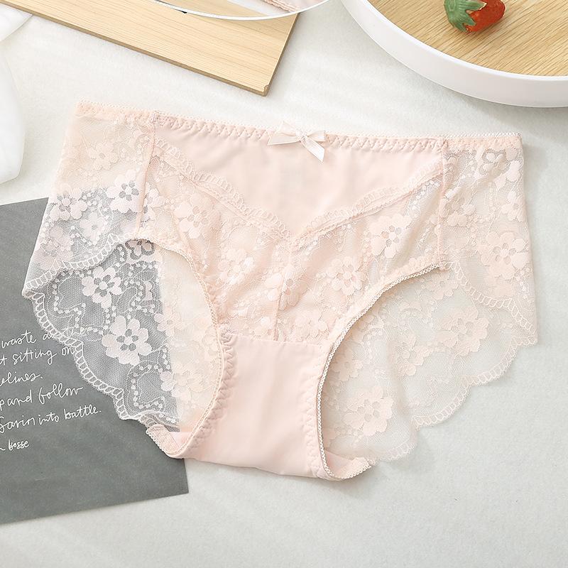 Sexy Spitzen-Damenunterwäsche, Sommer, dünn, mittelhoher Bund, romantisch, weiche Baumwolle, Schritt, antibakteriell, atmungsaktiv XL antik weiße