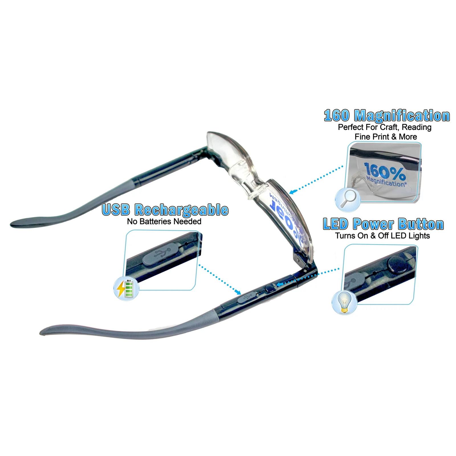 (SU)Brille mit LED-Leuchten, Lesebrille, Lupe, Vergrößerungsglas One Size schwarz