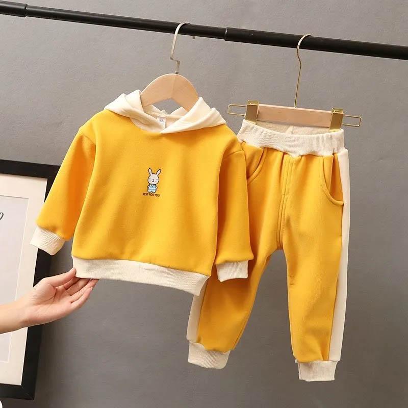 Frühlings- und Herbstanzug Kinderkleidung Mädchen Pullover Kapuzenpullover Kinder Baby Mode Druck Nähte Kleine Mädchen Kleidung Zweiteiliges Set 80