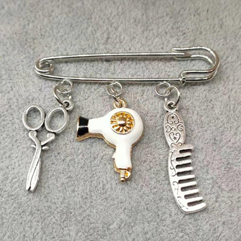 Neue kreative Mode Designer Brosche Schmuck Friseur Schere Kamm Haartrockner Anhänger Brosche Geschenke weiß