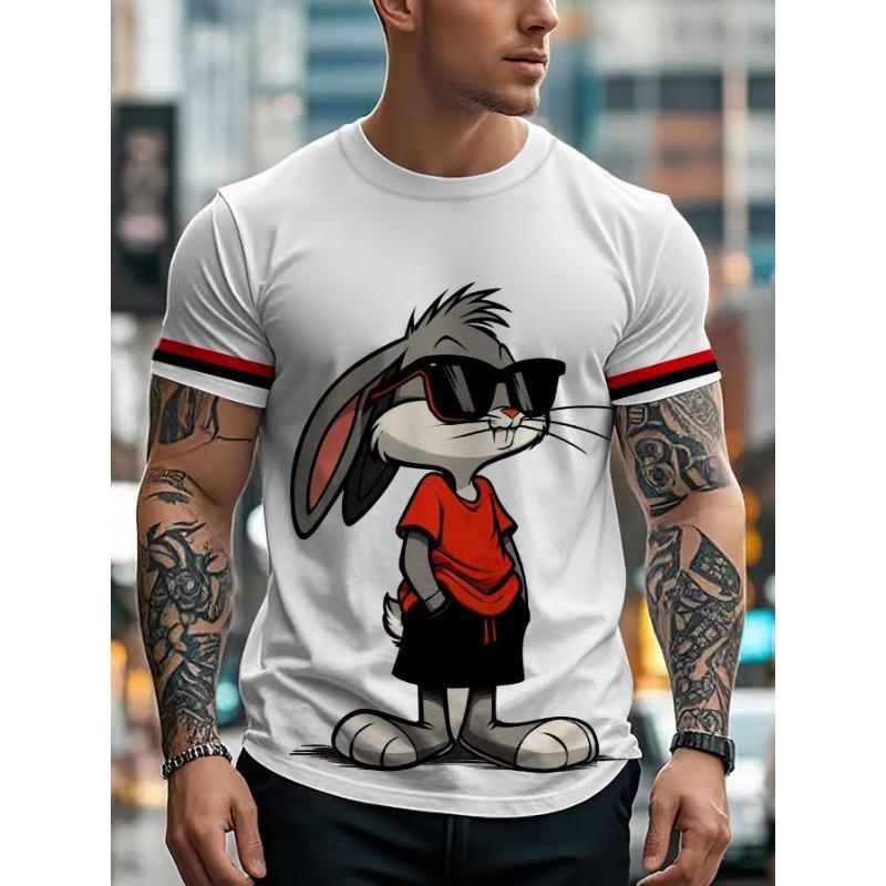 Neues personalisiertes Cartoon-Hasen-T-Shirt für Herren mit Streetstyle-Kurzärmeln und schnelltrocknendem Stoff, bequem S gray