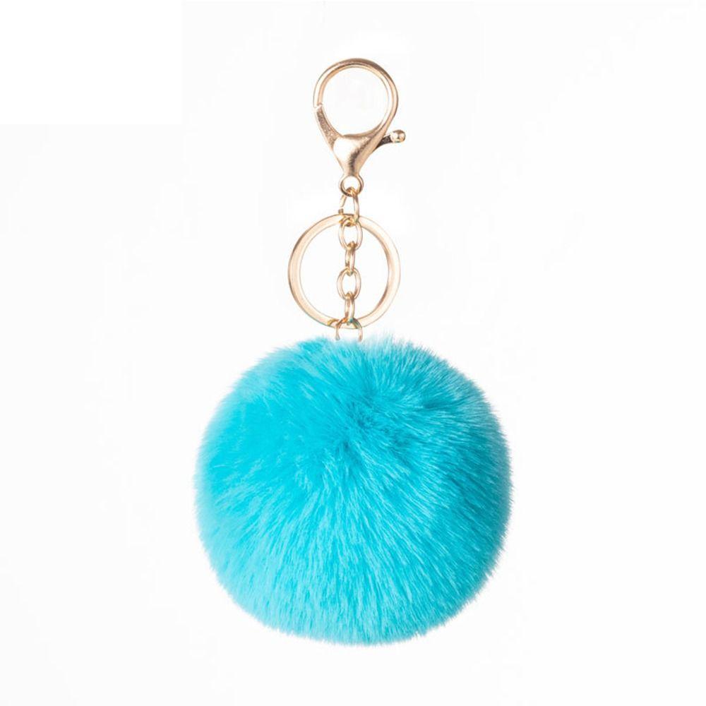DIY Imitat Kaninchenfell Ball Anhänger 8cm Einfarbige Tasche Anhänger Hängende Dekoration Flauschiger Ball Schlüsselanhänger Frau hellblaue