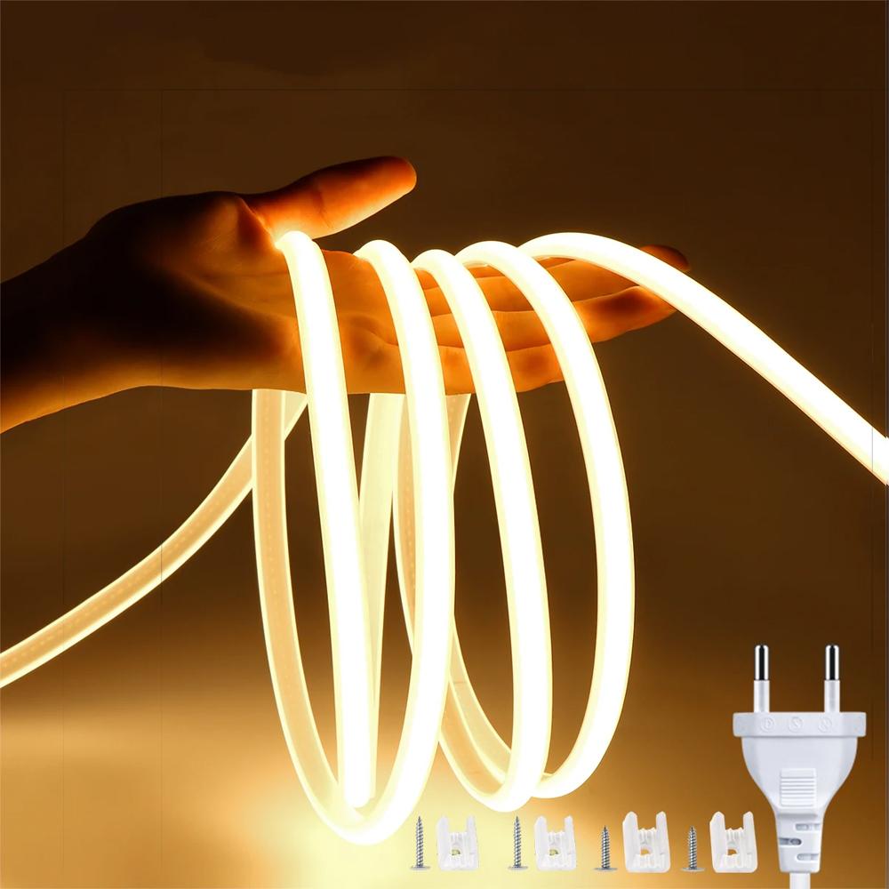 220V COB LED Streifen Licht EU Power Stecker IP67 Schnalle fixierung LED Streifen lampe Flexible COB Linear Licht Bar 3000K 4000K 6000K 1-21m 0.5M warm weiße