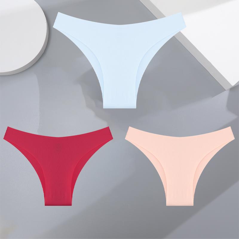 3 Stück Ultradünne Nahtlose Seidenunterwäsche Damen Slips Sexy Hüfttief Stretch Bikini Einfarbig Slips Dessous XS-XXL Mode M&3pcs