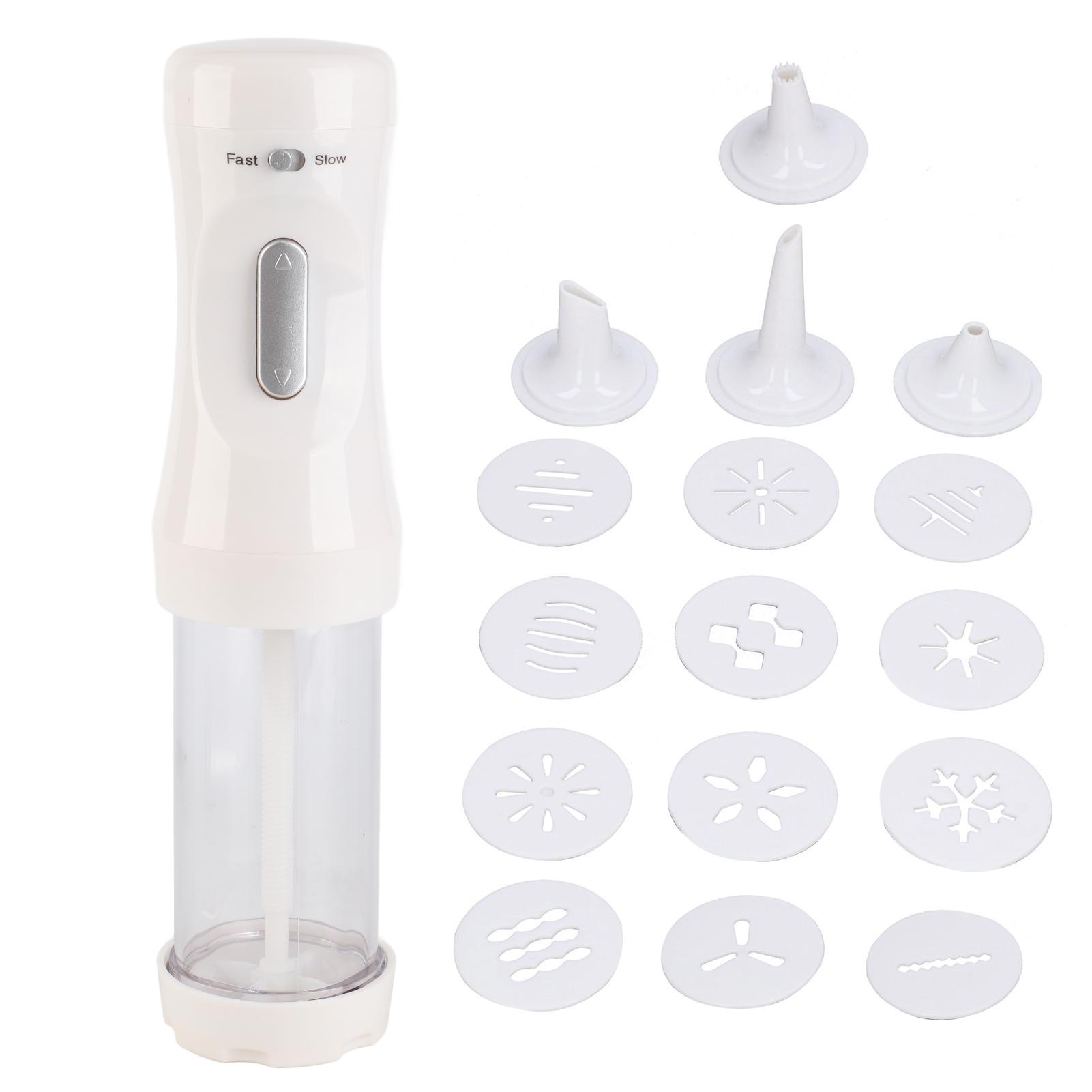 Elektrische Kekspresse Kuchen Kekse Maker Kit mit 12 Scheiben und 4 Spritztüllen für DIY Kekse