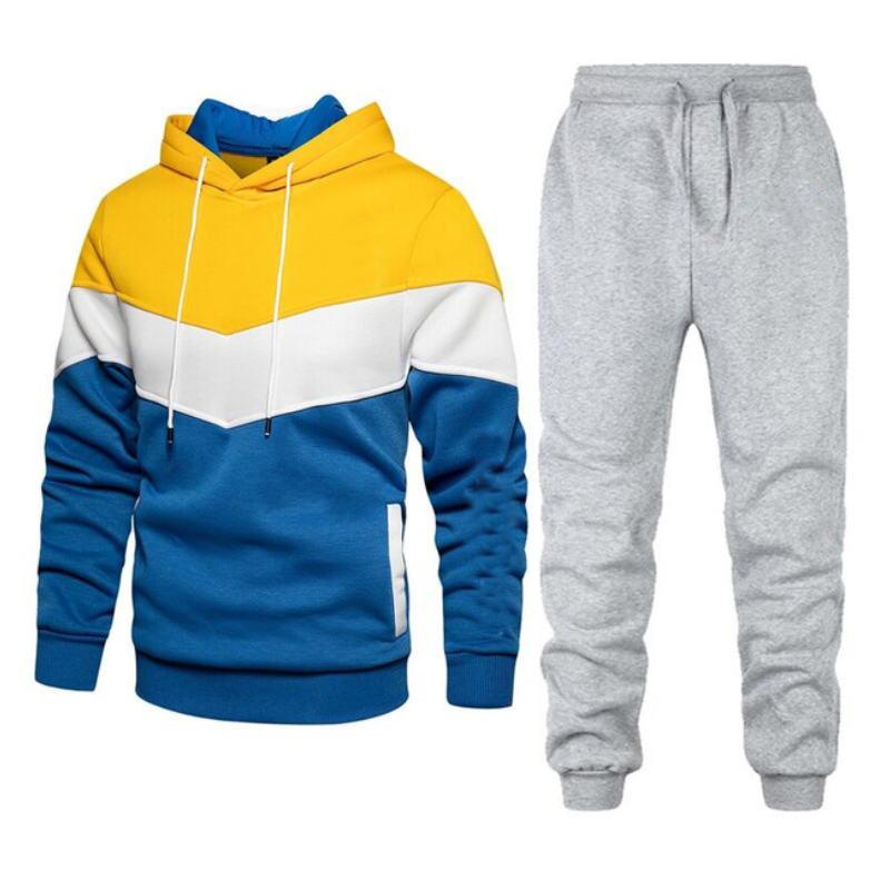 Herrenanzug, modisches Herren- und Damen-Sport-Herren-Hoodie, lässiges Fleece-Hoodie-Hosen-Set S yellow