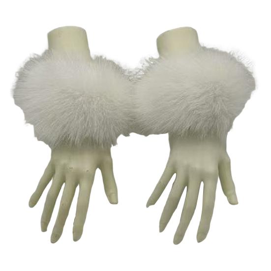 1 Paar Kunstfell-Handgelenkwärmer Flauschige Damen Plüsch-Ärmelstulpen Winddichtes Thermozubehör für Jacken Pullover weiß