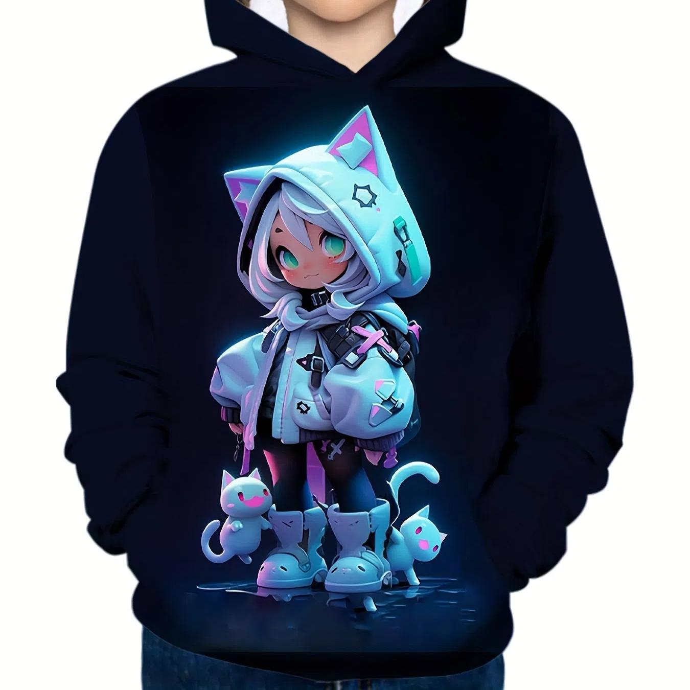 Kinder Kleidung Mädchen Hoodies Langarm Cartoon Comic Mädchen Druck Herbst Kinder Kleidung Mädchen Kawaii Mädchen Tops Kinder Kleidung 140CM blue