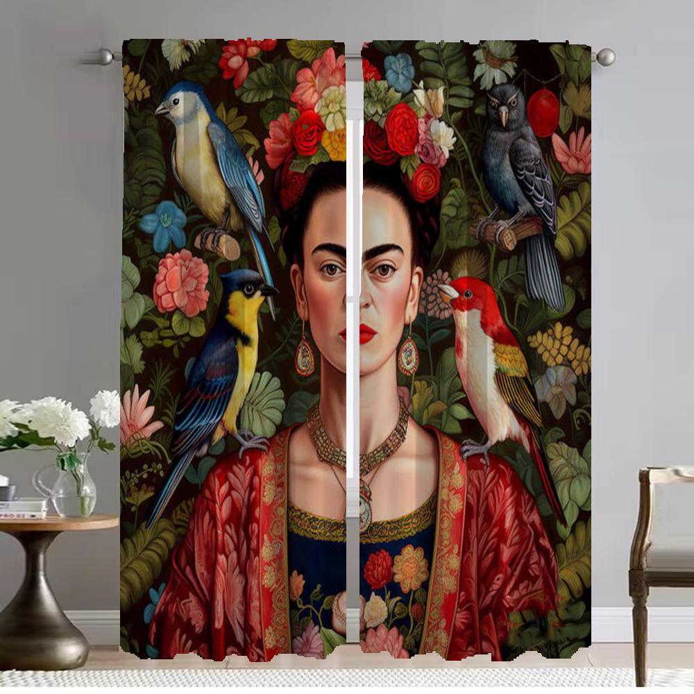 F-kahlo Verdunkelungsvorhänge für Wohnzimmerfenster Vorhang Heim-Innenvorhänge 2 Stück Tüll für Schlafzimmer-Raumteiler Jalousien W132xH160cmx2pcs-CL