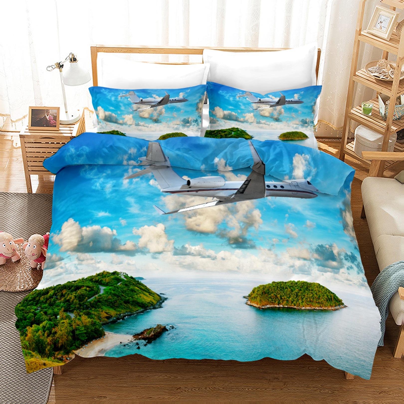 3D-Flugzeug-Bettwäsche-Set, Transport-Steppdecke und Kissenbezug, 2/3 Stück, AU180 x 210, Einzel-/Doppelbett, Weihnachtsgeschenk, Jungenzimmer, weiche Heimtextilien US Queen 228x228cm