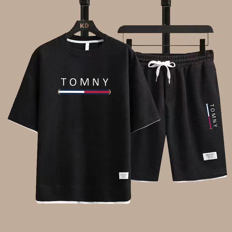 2025 Neues atmungsaktives Sommer-T-Shirt mit kurzen Ärmeln und Shorts für Herren, zweiteiliges Set, modischer Outdoor-Strand-Freizeitanzug für Herren 3XL
