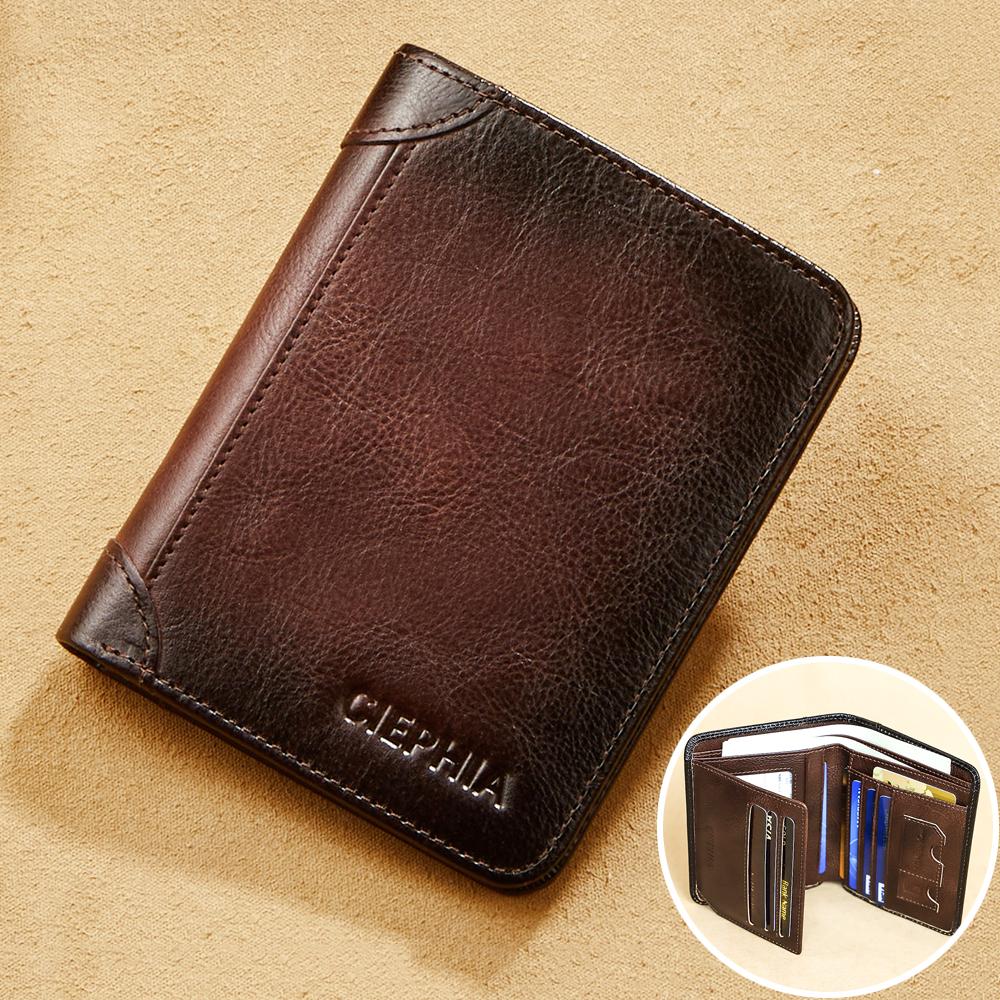 RFID-Geldbörsen aus echtem Leder für Herren, Vintage, dünn, kurz, multifunktional, Ausweis- und Kreditkartenhalter, Geldbeutel mit 2 Ausweisfenstern, Geschenk für ihn kaffeebraun