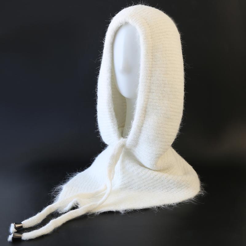 Winter Sturmhaube Schal für Damen Gestrickte Kapuzenmützen Outdoor Warm Slouchy Warme Skimütze Outdoor Ohrenschutz Mützen weiß