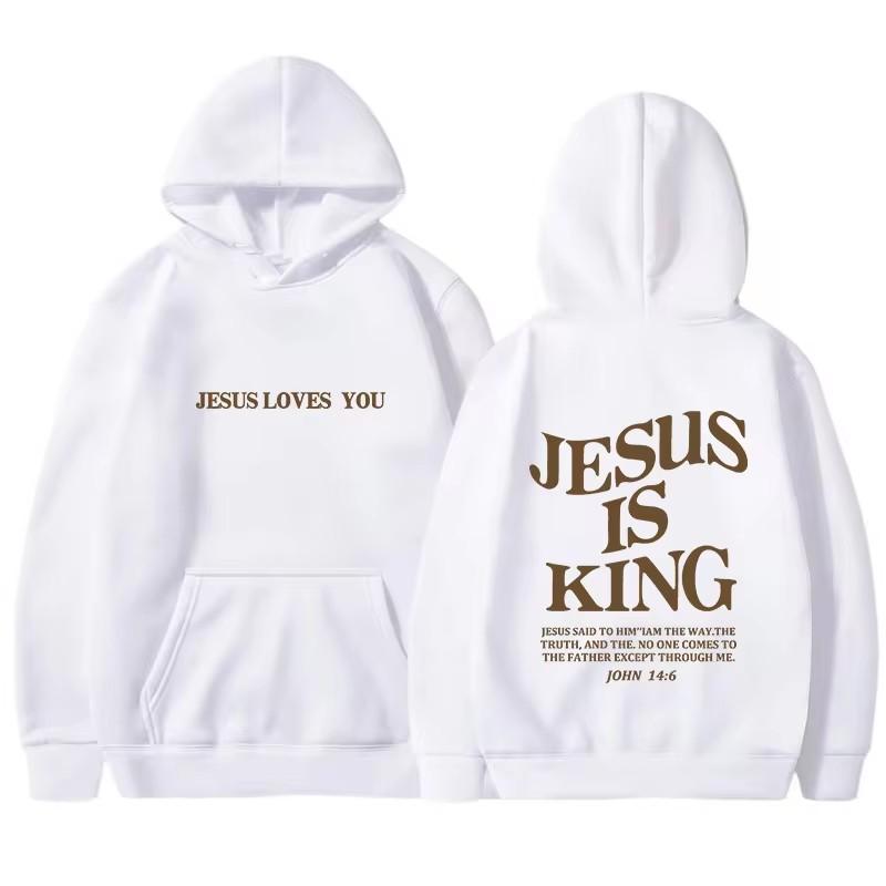 JESUS IS KING Herbst- und Winter-Kapuzenpullover für Damen, langärmlige Amazon-Kapuzenpullover, beidseitig mit Buchstaben bedruckte Damenbekleidung M weiß