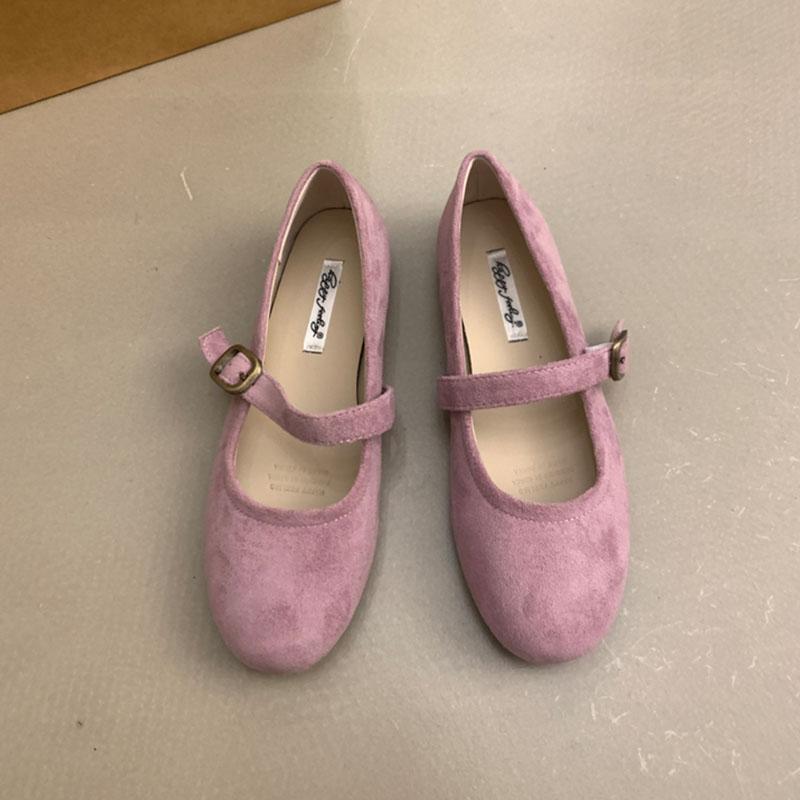 Mode 2025 Neue Mode Schnallenriemen Damen Mary Janes Ballerinas Schuhe Weiblich Flachschuhe Runde Zehenpartie Damen Ballerinas Tanzschuhe 39 violett