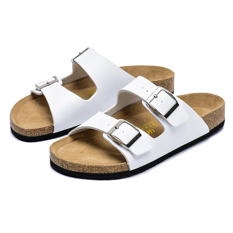 Sommer Neue Klassische Doppel Taste Hausschuhe Schuhe Leder Weiche Schuhe Mode Männlichen Outdoor Gummi Flache Männer Sandalen Strand Schuhe 44 weiß