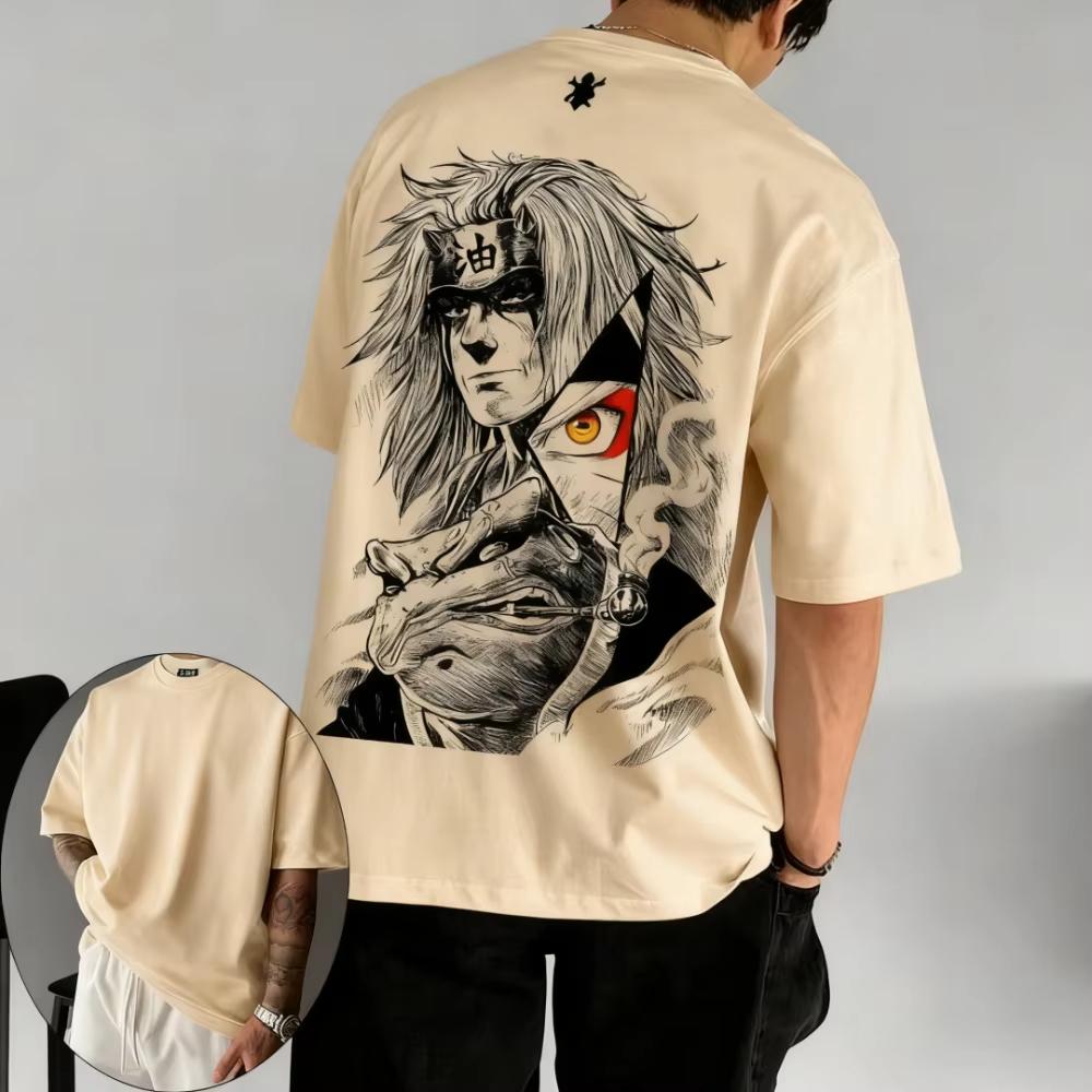 MINISO Herren T-Shirt Jiraiya Sommer und Herbst Jungen Kinderbekleidung Kurzarm Retro Harajuku Stil Herren Damen T-Shirts XL gray