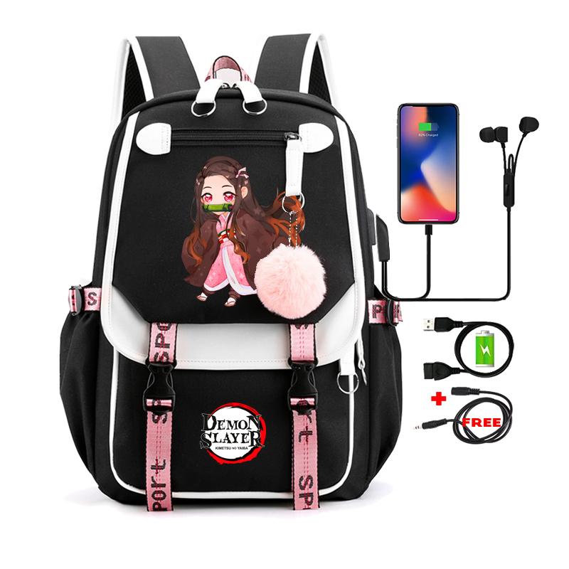 Anime-Rucksack, Taschen, Dämonentöter Nezuko, Kawaii-Cartoon-Schultasche für Erwachsene, großes Fassungsvermögen, Manga zum täglichen Reisen, Büchertaschen für Mädchen