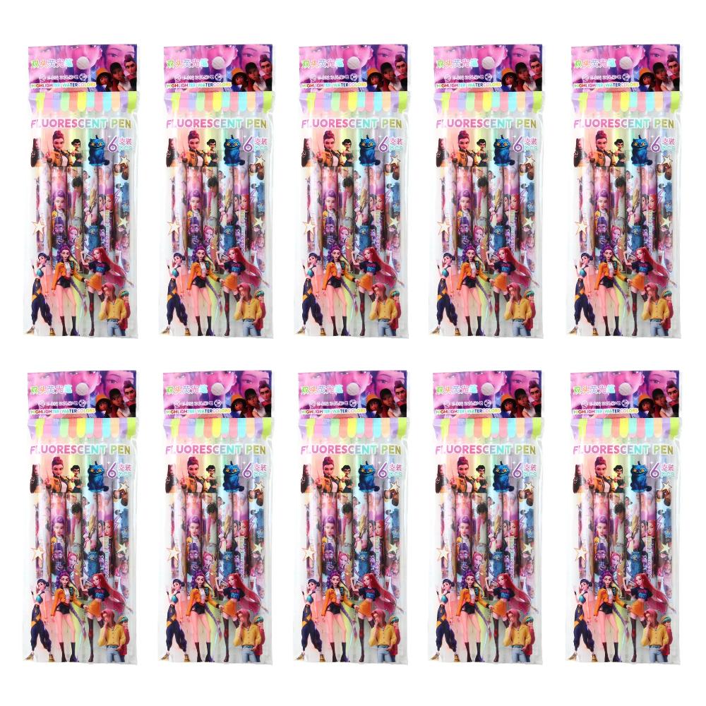 Perfektes 6-teiliges Set Dual-Spitzen Textmarker Kpop Dämonenjäger Huntrix Rumi Anime Journaling Zeichnen DIY Schulbedarf Nützlich