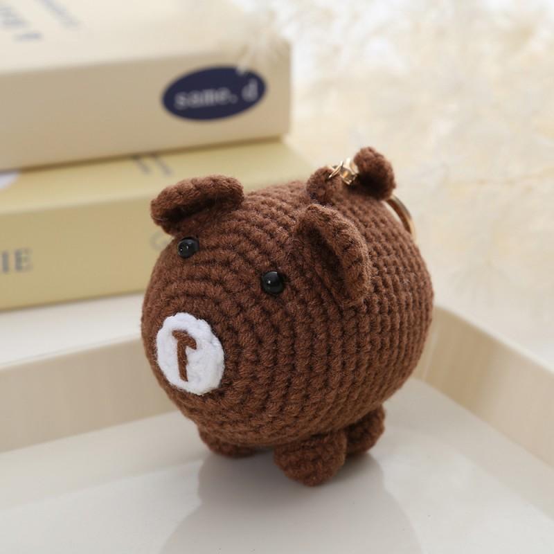 Lustige Tierpuppen-Serie Häkel-Schlüsselanhänger Stricken Tierpuppen-Schlüsselanhänger Für Taschenanhänger Niedliche Hunde-Schlüsselanhänger Benutzerdefinierte Accessoires beige