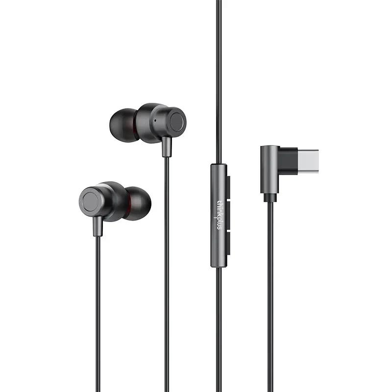 Original Lenovo TW15 3,5 mm kabelgebundenes Musik-Gaming-Headset Inline-Sport 90° L-Stecker Subwoofer HD-Sound-Headset Type-C grau