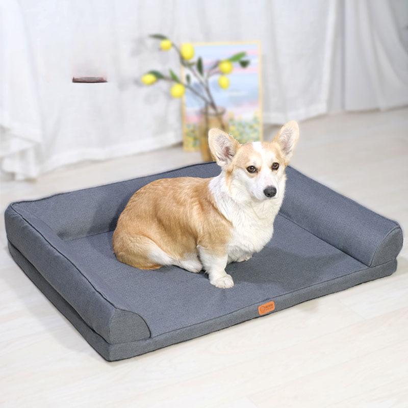 Hundehütte Winter Französischer Hund Teddy Haustierhütte Schlafsofa Hundebett Hundematte Abnehmbar und waschbar Vier-Jahreszeiten-Universal-Katzenhütte Katzenbett S：64*50*14cm beige