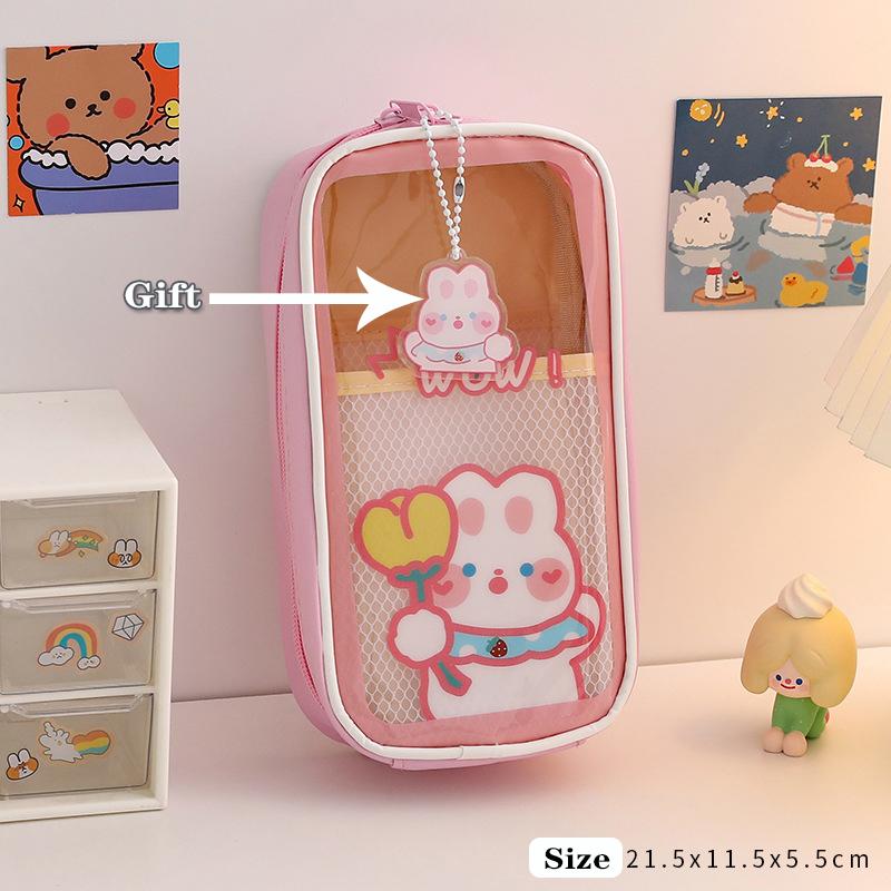 Kawaii Transparentes Federmäppchen, großes Fassungsvermögen, wasserdichte Stifttasche, niedliche Studentenbox für Mädchen, Schulbedarf, Schreibwaren, Geschenk gray
