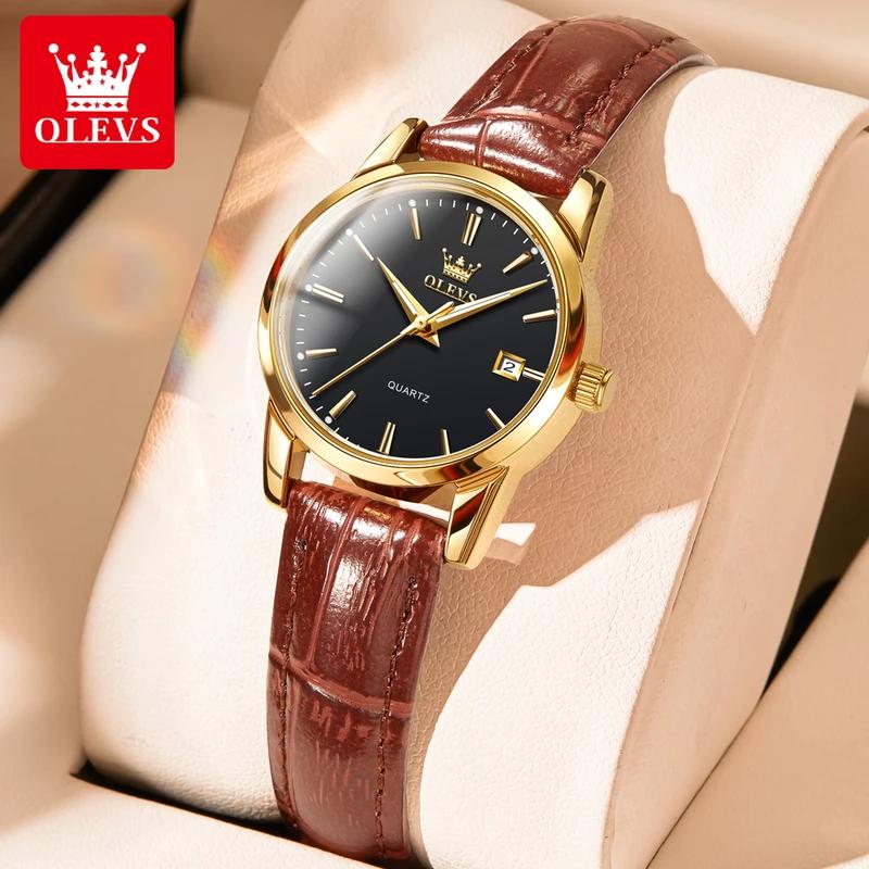OLEVS Elegante Damenuhr Lederarmband Mode Schlicht Wasserdicht Damen Quarz Uhr Top Marke Datumsanzeige Uhr Mädchen Geschenk schwarz