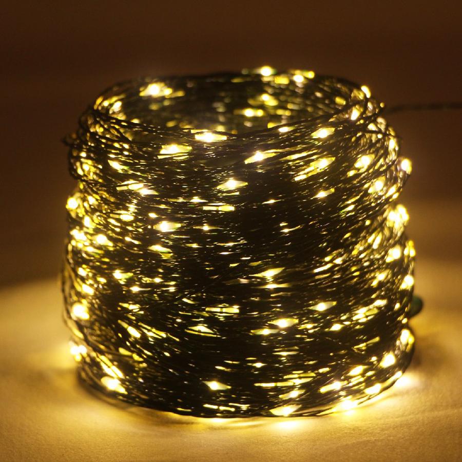 10M/50M/200M LED-Lichterkette mit grünem Draht, Weihnachts-Lichterkette, Girlande mit Fernbedienung, für den Außenbereich, Weihnachtsbaum-Dekoration, Lichter für Neujahr, Party, Zuhause, Terrasse 20M 200LED warm weiße
