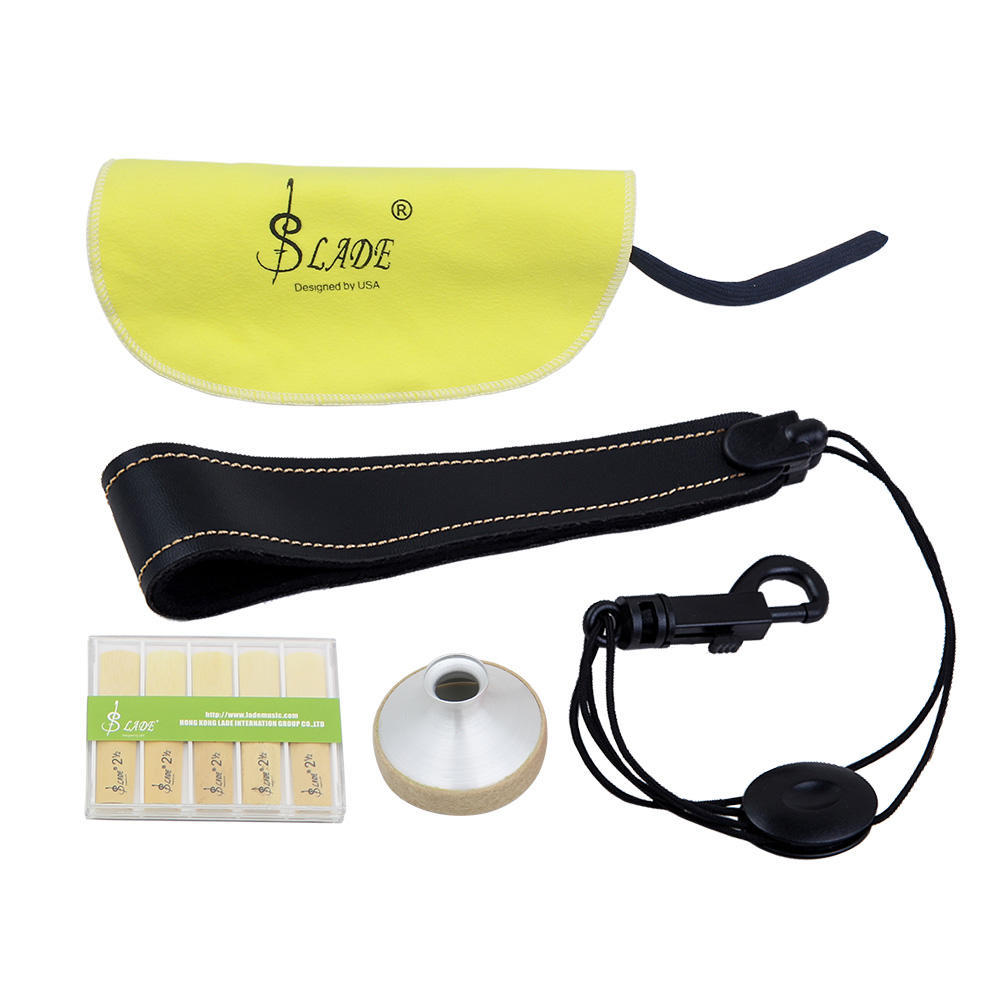 LADE 4-in-1-Saxophon-Zubehörset für Altsaxophon, Gürtel-Reinigungstuch, Rohrblatt-Aluminium-Dämpfer