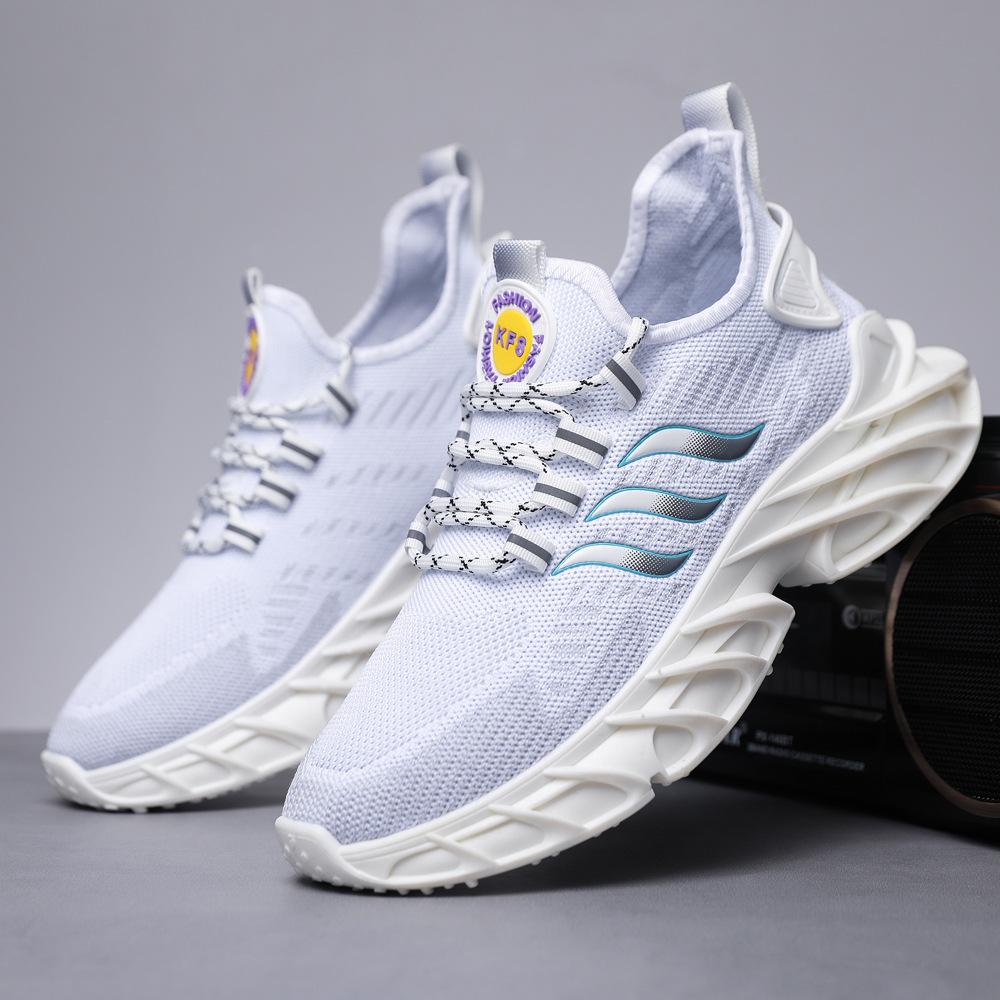 Herrenschuhe Frühling Neue Plateau Outdoor Sneakers Lässige und bequeme trendige Laufschuhe Atmungsaktive leichte Herrenschuhe 45 white