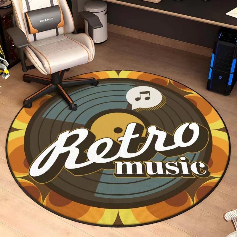Band Rock Teppiche für Schlafzimmerdeko Schallplattenmuster Kinderzimmerteppiche Zuhause Musik Kunst Atmosphäre Teppich Rund Rutschfeste Bodenmatte 80x80cm