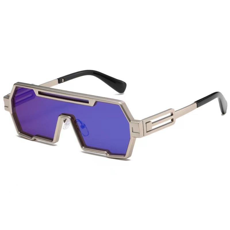 Punk-Sonnenbrille für Herren, einteilige Punk-Sonnenbrille für Damen, übergroße quadratische Retro-Brille, großer Rahmen, Sonnenschutz blau