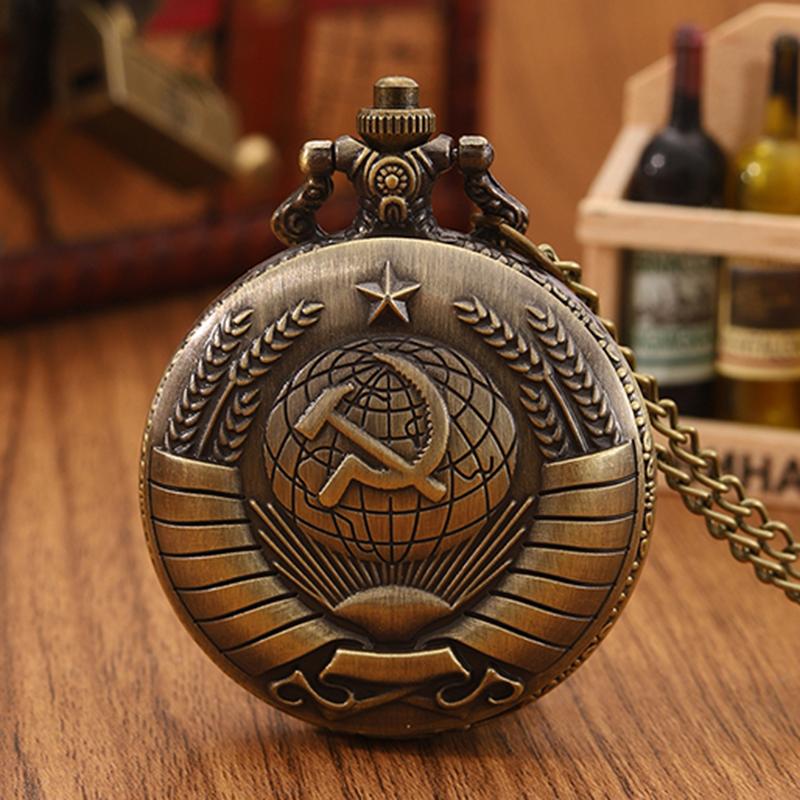 Taschenuhren für Herren, Vintage-Emblem-Abzeichen, Hammer und Sichel, bronzefarbene Taschenuhr, Retro-Uhr, ideale Wahl als Geschenk für Männer und Frauen