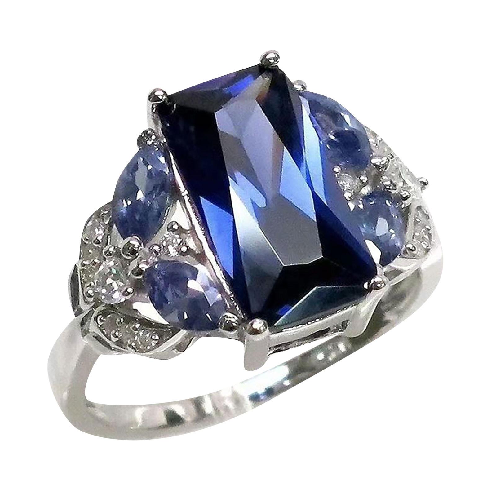 Damenring mit synthetischem Edelstein, Schmuck, Verlobungsring, Geschenk, Größe 5–12 9 blau