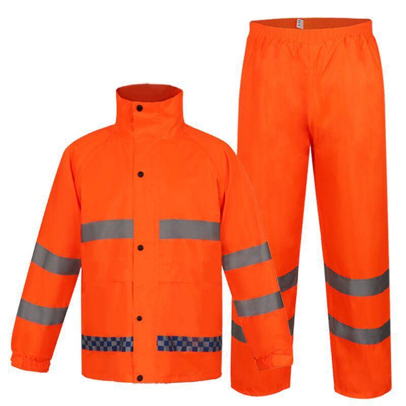 Hochwertige Arbeitskleidung, Warnschutzanzug, reflektierende Jacke, wasserdicht und mit Taschen, reflektierendes Arbeitshosen-Set, wasserdicht, winddicht, PVC XL orange