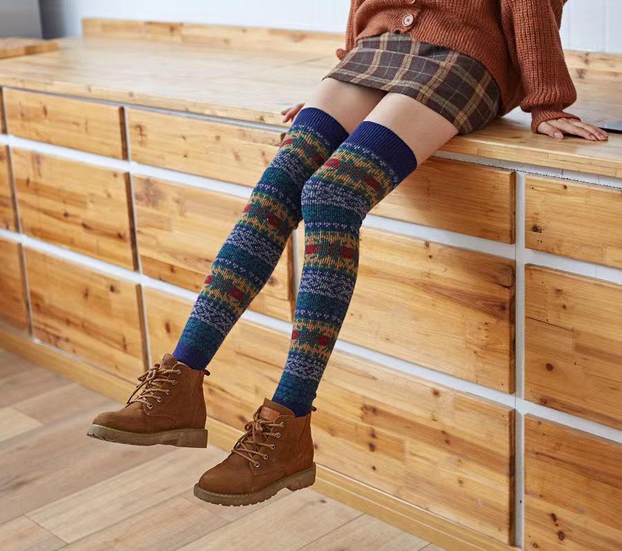 Damen Kniehohe Kaninchenwoll-High-Top-Socken für Herbst/Winter - Japanische Leggings für Square Dance und Outdoor-Bekleidung One Size dunkelblaue