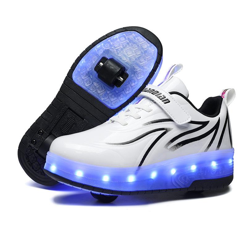 Glitzernde Rollschuhe für Jungen und Mädchen, Studenten, Rollschuhe, Doppelrad, Fliegende Schuhe, Riemenräder, LED-Lichter 38
