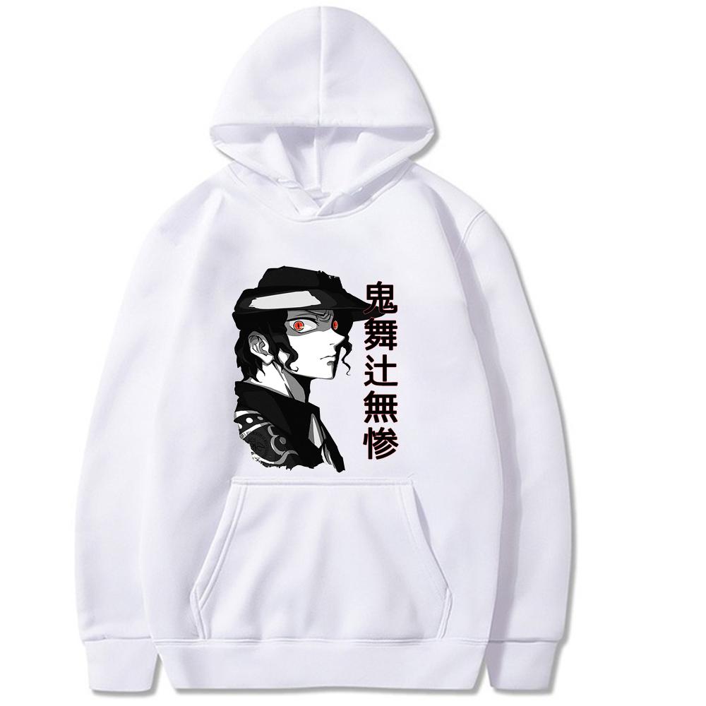 Manga Muzan Kibutsuji Demon Slayer Anime Hoodies Casual Langarm Harajuku Ästhetische Jungen Mode Hip Hop Übergroßen Sweatshirt XL weiß