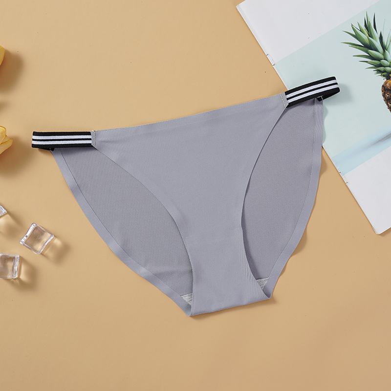 Mode Nahtlose Höschen Frauen Low-Rise Briefs Bequeme Unterhose Gestreiften Gürtel Eis Seide Sexy Weibliche Dessous Dessous M grau