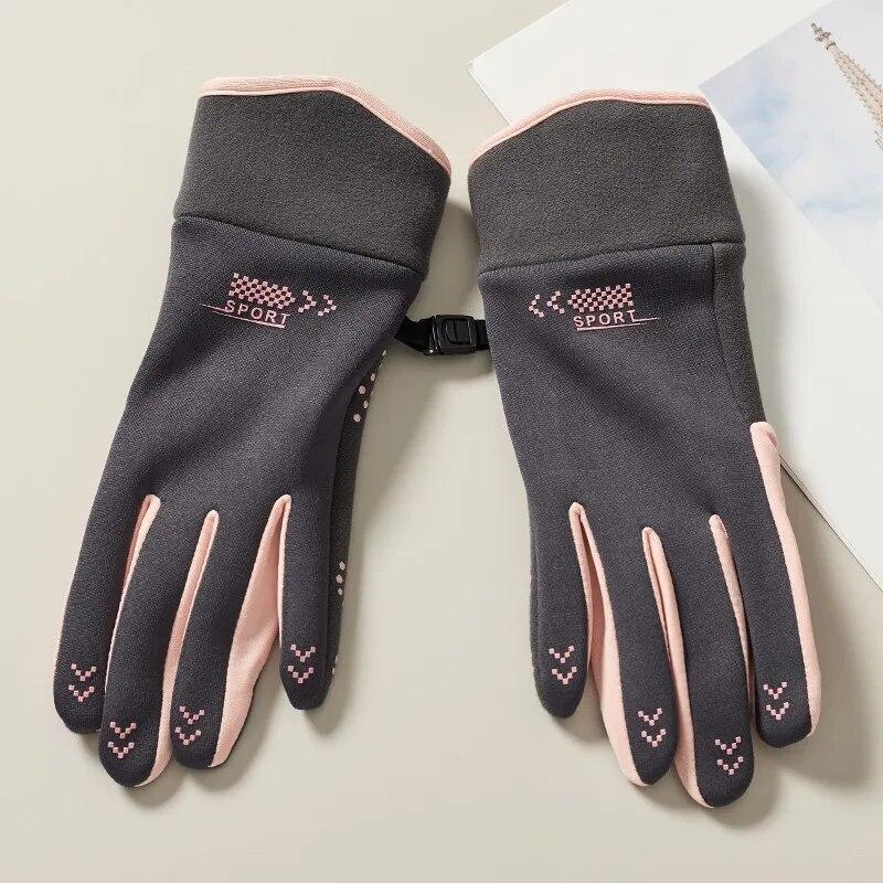 Frauen Winter Warm Halten Touch Screen Fleece Handschuhe Fashion Outdoor Sport Handschuhe Wasserdicht Gleitschutz Fahren Reiten Handschuhe rosa/grau