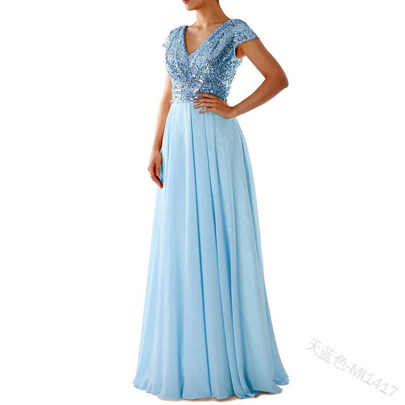 Ball-Abendkleid aus Chiffon mit Ausschnitt und Schlitz für Damen M blau