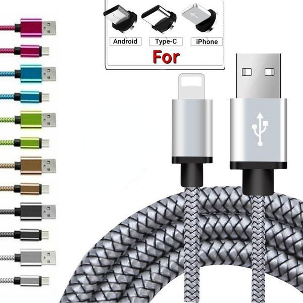 Extra langes Schnellladekabel USB-Ladekabel für iPhone/Android/Typ-C – 3 m/2 m/1 m 0.25m for iPhone silber