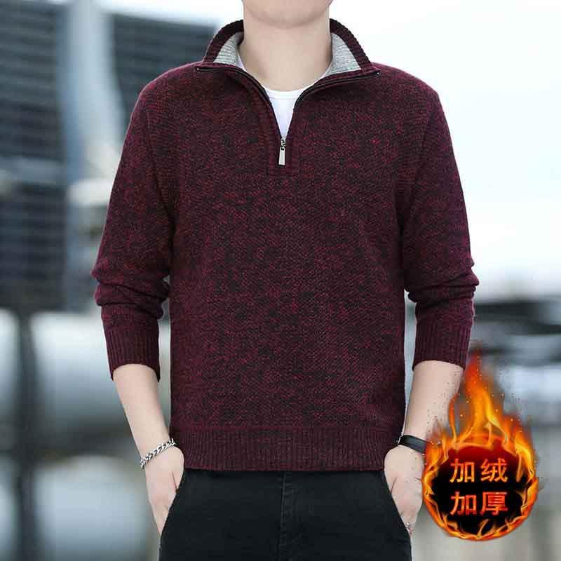 Herren Pullover Halbreißverschluss Pullover Plus Fleece Verdickter Pullover Einfarbig Basis Pullover Top Slim-Fit Explosion Einfarbig 3XL