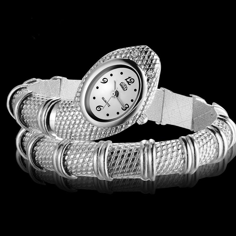 CUSSI Einzigartige, modische, schlangenförmige Armbanduhr für Damen, luxuriöse Damenuhren silber